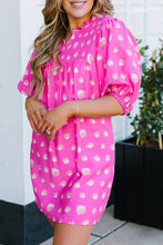 Load image into Gallery viewer, Bright Pink Printed Shirred Yoke Half Puff Sleeve Dress
