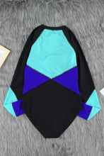 Load image into Gallery viewer, Green  Color Block Zipper Long Sleeve Rash Guard Swimwear
