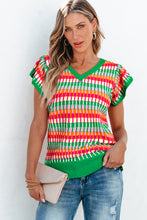 Load image into Gallery viewer, Green Multi Flutter Sleeve Knitted Sweater Top
