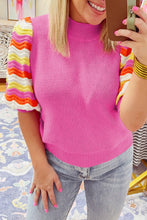 Load image into Gallery viewer, Pink Ribbed Knit Contrast Sleeve Sweater Top
