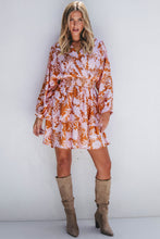 Load image into Gallery viewer, Brown Floral Puff Sleeve Smocked Waist Layered Dress
