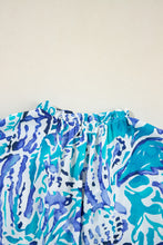 Load image into Gallery viewer, Sky Blue Plus Abstract Print Split Neck Ruffled Sleeve Tiered Long Dress
