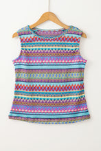 Load image into Gallery viewer, Light Blue Ethnic Wavy Pattern Round Neck Sleeveless Top
