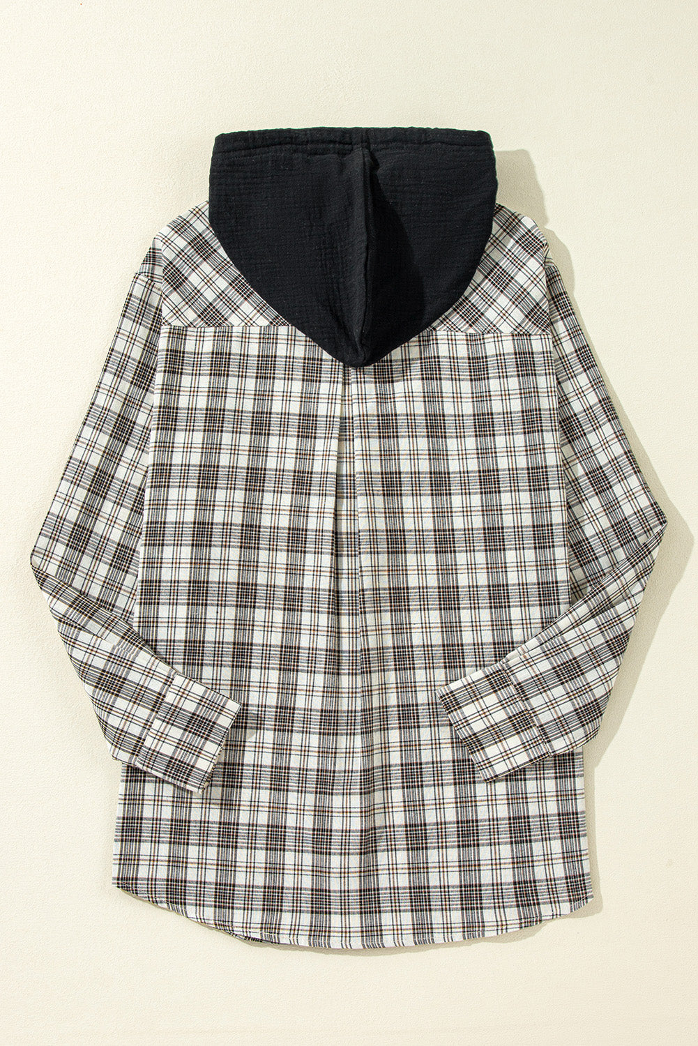 Green Checkered Print Loose Fit Buttoned Hooded Shacket