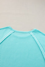 Load image into Gallery viewer, Light Blue Ribbed Exposed Seam Casual Plus Size T Shirt
