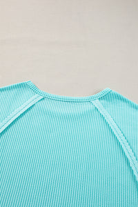 Light Blue Ribbed Exposed Seam Casual Plus Size T Shirt