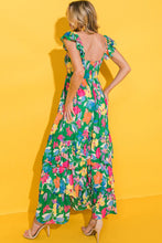 Load image into Gallery viewer, Green Floral Print Sleeveless Ruffle Tiered Maxi Dress
