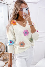 Load image into Gallery viewer, White Crochet Flower V Neck Sweater
