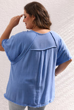 Load image into Gallery viewer, Ashleigh Blue Plus Size Solid Color Short Sleeve Frayed Edge Top
