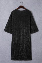 Load image into Gallery viewer, Black Sequin 3/4 Sleeve Open Front Duster Kimono
