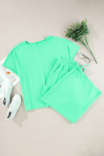 Load image into Gallery viewer, Mint Green Textured Batwing Sleeve Tee Wide Leg Pants Plus Size Set
