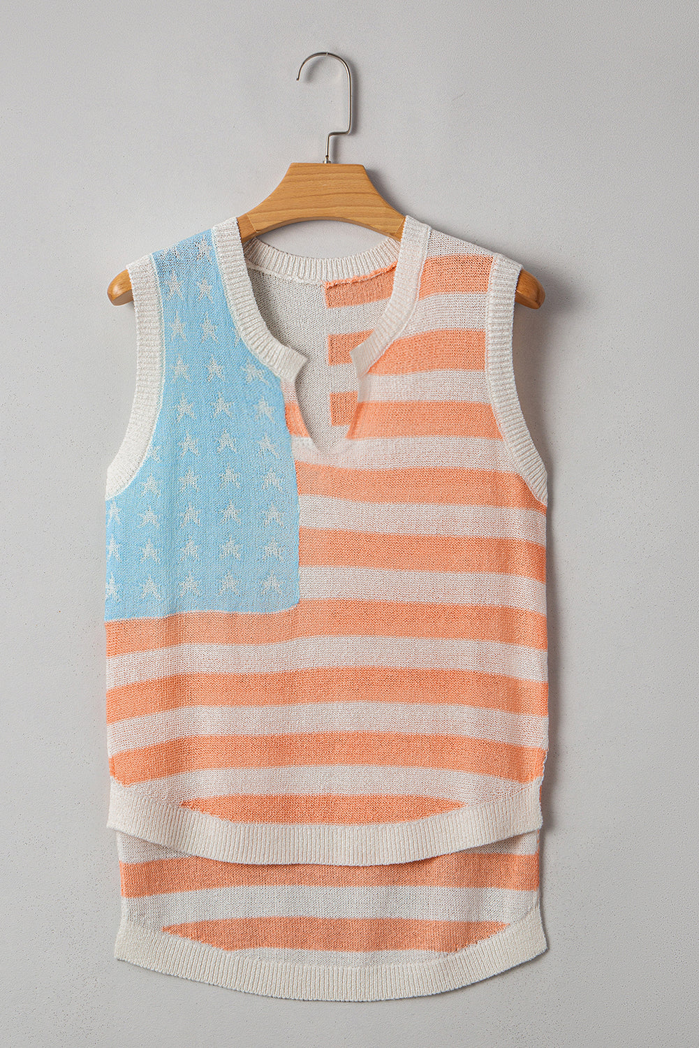 Pink Stripe USA Flag Notched Neckline Loose Sweater Vest