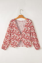 Load image into Gallery viewer, Red Floral Print Long Sleeve Open Back Blouse
