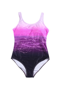 Purple Gradient Criss Cross Back One Piece Swimsuit