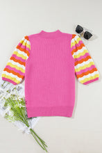 Load image into Gallery viewer, Pink Ribbed Knit Contrast Sleeve Sweater Top
