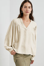 Load image into Gallery viewer, White Solid Color Lantern Sleeve Notched V Neck Blouse
