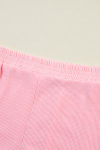 Pink Plus Size Ribbed Exposed Seam Tee and Shorts Set