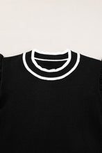 Load image into Gallery viewer, Black Edge Piping Ruffled Sleeve Round Neck Knit T Shirt
