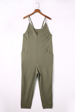 Load image into Gallery viewer, Green Textured Sleeveless V-Neck Pocketed Casual Jumpsuit
