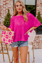 Load image into Gallery viewer, Rose Red Pointelle Knit Scallop Edge Short Sleeve Top
