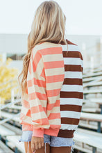 Load image into Gallery viewer, Brown Stripe Color Block Drop Shoulder Pullover Sweatshirt
