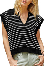 Load image into Gallery viewer, Black Stripe Turn-down V Neck Sweater Tank Top
