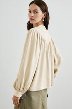 Load image into Gallery viewer, White Solid Color Lantern Sleeve Notched V Neck Blouse
