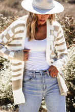 Load image into Gallery viewer, Smoke Gray Gingham Striped Knitted Open Front Cardigan
