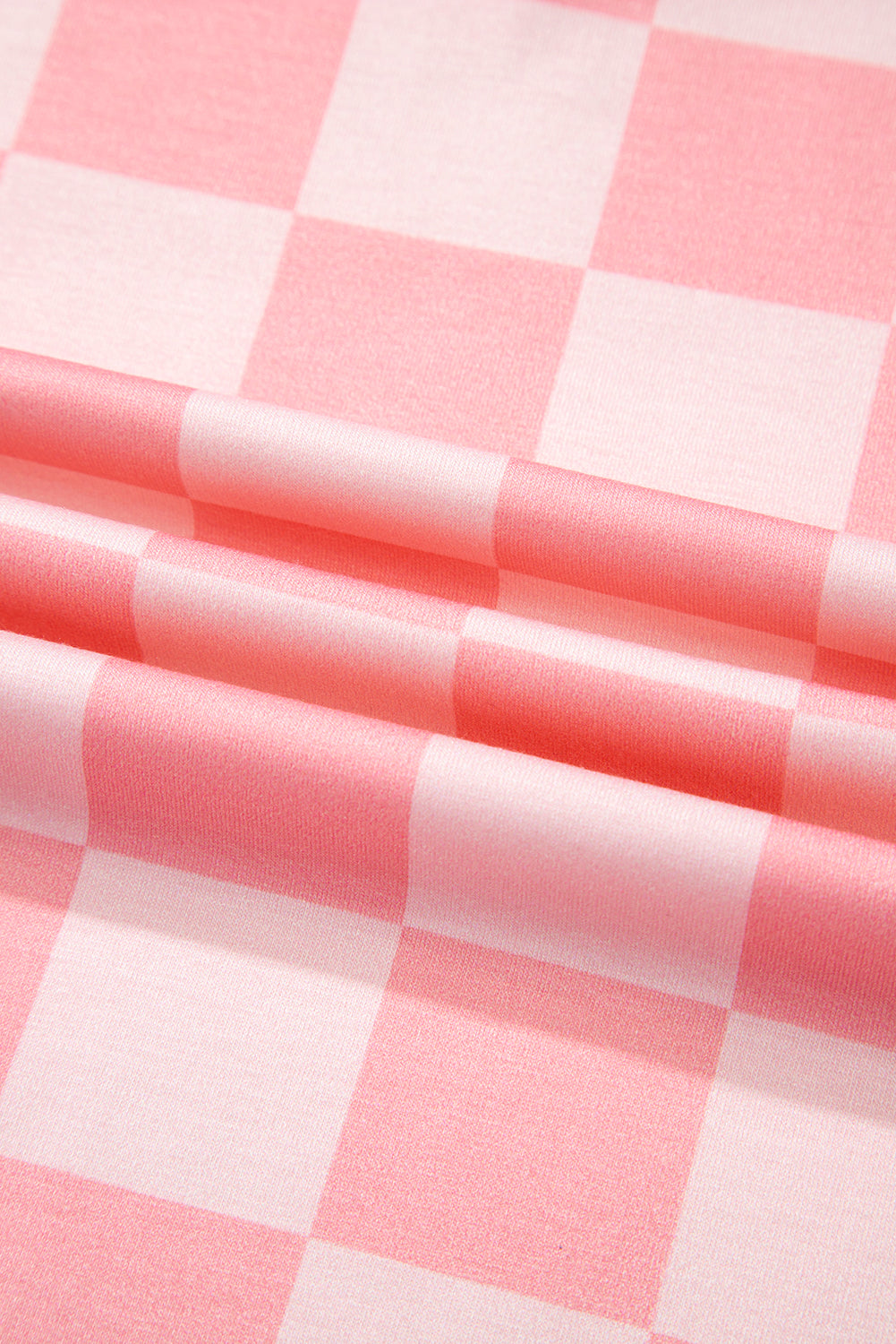 Pink Checkered V Neck Tee Drawstring Shorts Lounge Set