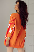 Load image into Gallery viewer, Orange Floral Print Knitted Open Front Loose Cardigan
