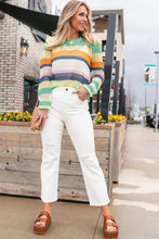 Load image into Gallery viewer, Green Colorblock Patchwork Knit Crochet Eyelet Sweater
