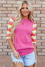 Load image into Gallery viewer, Pink Ribbed Knit Contrast Sleeve Sweater Top
