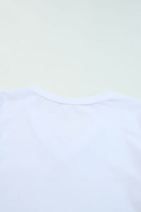 White Puff Sleeve V-Neck T-Shirt