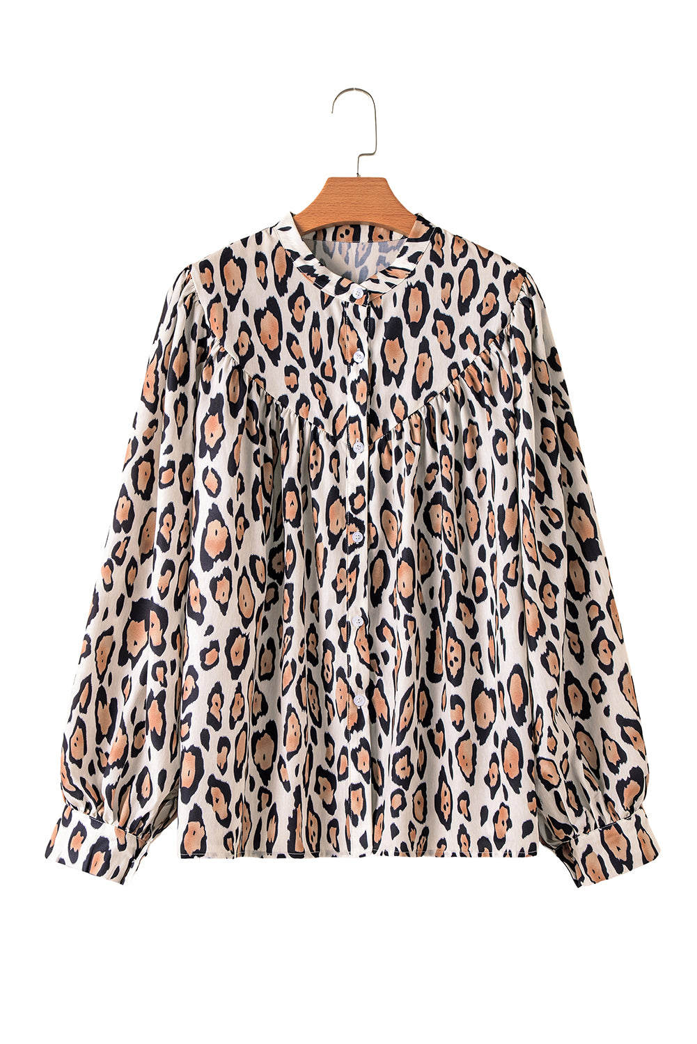 Jet Stream Oversized Leopard Print Balloon Sleeve Casual Shirt