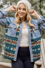 Load image into Gallery viewer, Blue Aztec Printed Denim Jacket
