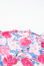 Load image into Gallery viewer, Sky Blue Floral Printed V Notched Ric Rac Flutter Sleeve Dress
