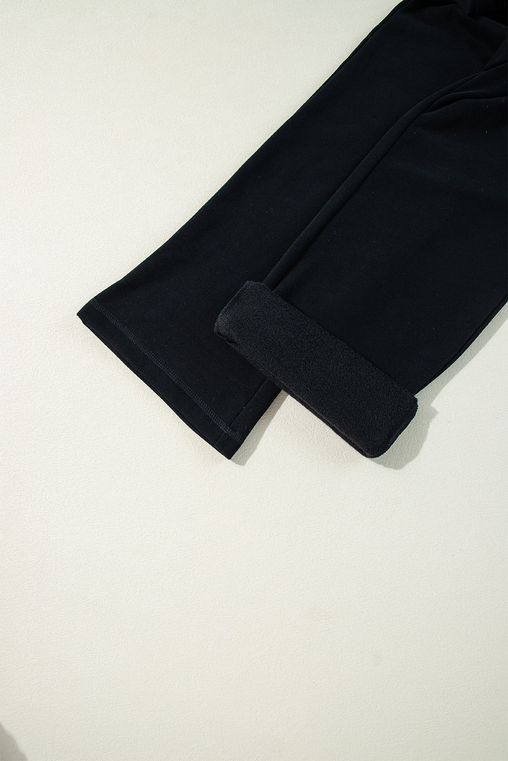 Black Solid Color Fleece Lined Drawstring Waist Casual Pants