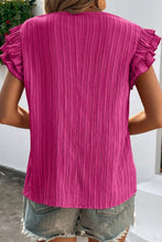 Load image into Gallery viewer, Black Textured Ruffled Sleeve V Neck Top
