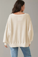 Load image into Gallery viewer, White Waffle Knit Bishop Sleeve Split Oversized Sweatshirt
