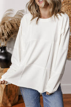 Load image into Gallery viewer, White Solid Color Patchwork Drop Shoulder Baggy Sweatshirt
