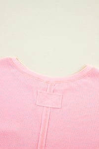 Pink Plus Size Ribbed Exposed Seam Tee and Shorts Set