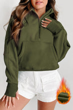 Load image into Gallery viewer, Sea Green Fleece Lined Zip Up Stand Collar Thumbhole Sleeve Sweatshirt
