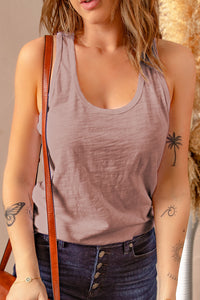 Gray Scoop Neck Basic Solid Tank Top