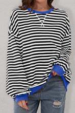 Load image into Gallery viewer, Blue Stripe Oversized Contrast Trim Pullover Sweatshirt
