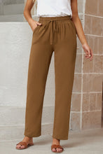 Load image into Gallery viewer, Blue Drawstring Elastic Waist Pockets Long Straight Legs Pants
