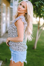 Load image into Gallery viewer, Leopard Ruffle Shoulder Embellished V-neck Sleeveless Top
