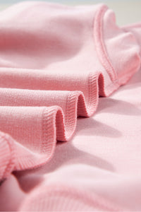 Pink Loose Drop Shoulder Ribbed Sweatshirt