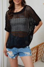 Load image into Gallery viewer, Apricot Fishnet Knit Ribbed Round Neck Short Sleeve Sweater Tee
