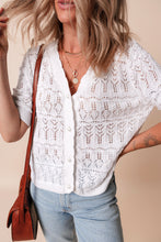 Load image into Gallery viewer, White Frenchy Hollow Out Knitted V Neck Cardigan
