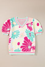 Load image into Gallery viewer, Multicolour Floral Print V Neck Short Sleeve Sweater
